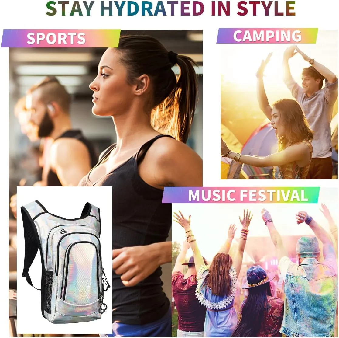 Hydration Pack, Hydration Backpack with 2L Hydration Bladder, Festival Essential Water Backpack, Lightweight Hydration Bag Hydropack Hydro for Running, Biking, Music Festival Gear, Rave