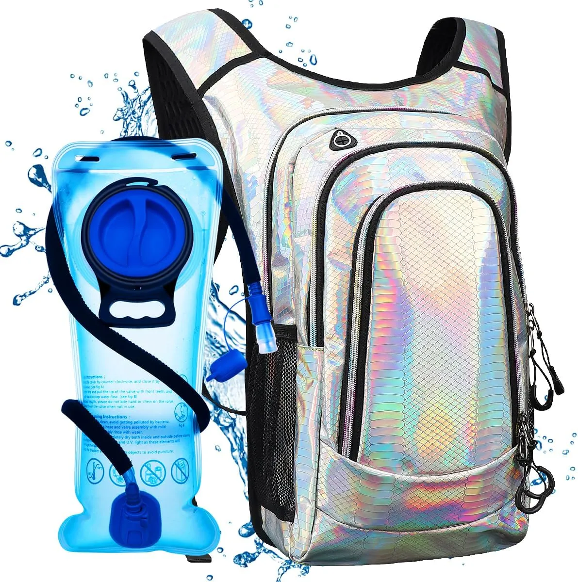 Hydration Pack, Hydration Backpack with 2L Hydration Bladder, Festival Essential Water Backpack, Lightweight Hydration Bag Hydropack Hydro for Running, Biking, Music Festival Gear, Rave