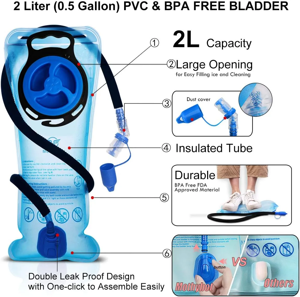 Hydration Pack, Insulated Hydration Backpack with 2L BPA Free Water Bladder and Storage, Hiking Backpack for Men, Women, Kids for Running, Cycling, Camping - Keep Liquid Cool up to 5 Hours