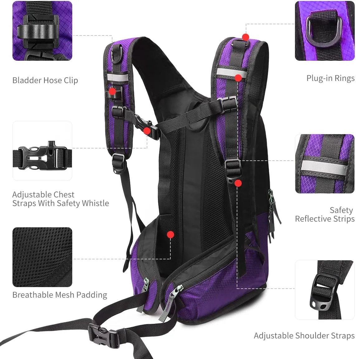 Hydration Pack, Insulated Hydration Backpack with 2L Hydration Bladder, Hiking Backpack for Men Women Kids, Water Backpack for Hiking, Running, Cycling, Camping