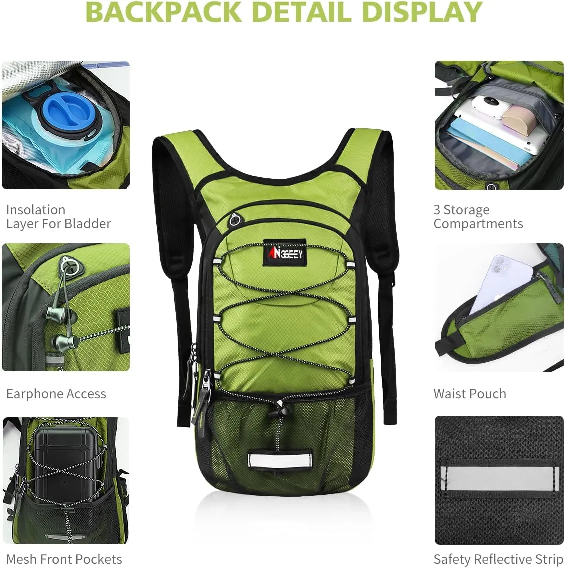 Hydration Pack, Insulated Hydration Backpack with 2L Hydration Bladder, Hiking Backpack for Men Women Kids, Water Backpack for Hiking, Running, Cycling, Camping