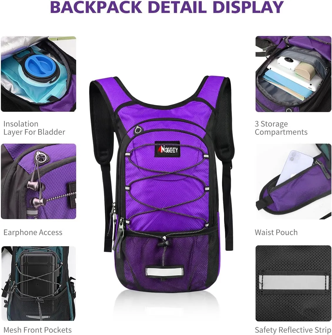 Hydration Pack, Insulated Hydration Backpack with 2L Hydration Bladder, Hiking Backpack for Men Women Kids, Water Backpack for Hiking, Running, Cycling, Camping