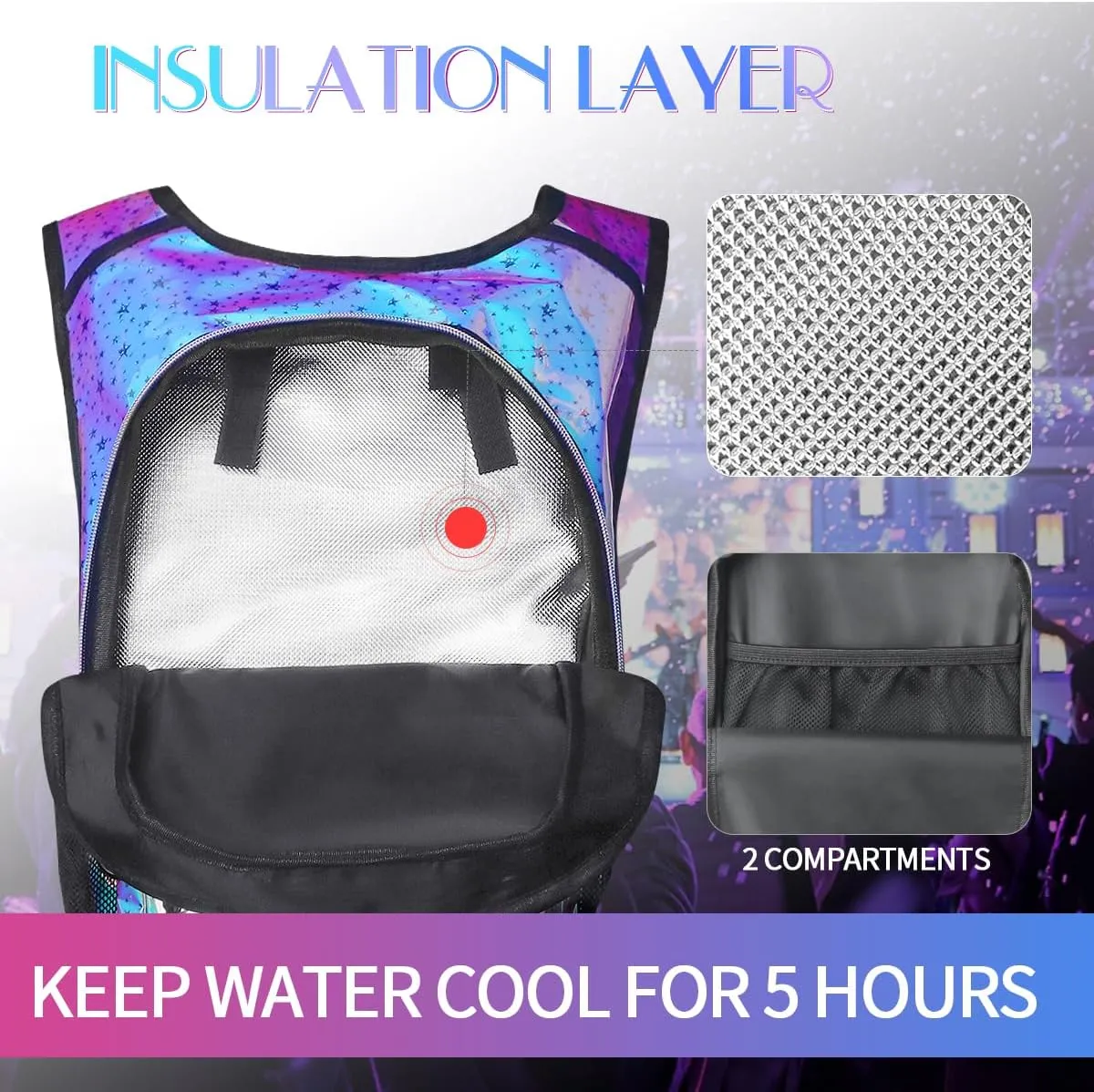 Hydration Pack, Water Backpack with 3L Hydration Bladder Lightweight Insulation, Festival Essential, Rave Hydration Backpack, Hydropack Backpack for Rave, Hiking, Biking, Running, Festival Gear