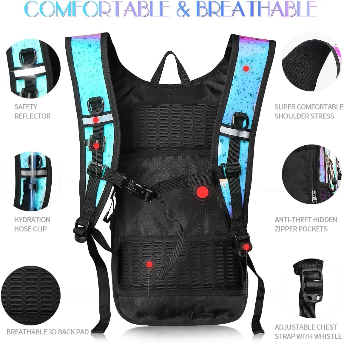 Hydration Pack, Water Backpack with 3L Hydration Bladder Lightweight Insulation, Festival Essential, Rave Hydration Backpack, Hydropack Backpack for Rave, Hiking, Biking, Running, Festival Gear