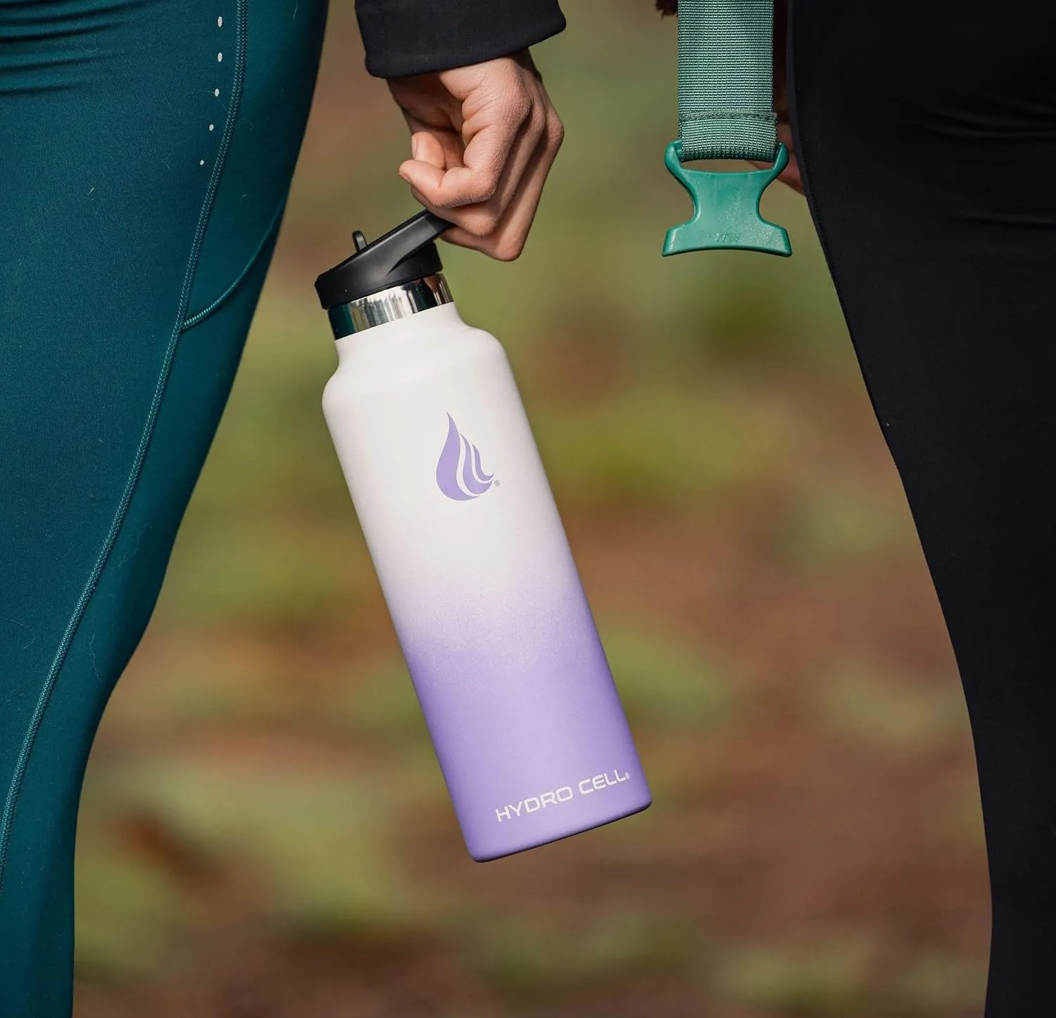HYDRO CELL Stainless Steel Water Bottle with Straw & 2 Standard Mouth Lids (32oz 24oz 20oz 16oz) Keeps Liquids Hot or Cold w/Double Wall Vacuum Insulated Leak Proof Sport Design (Lavender/White 24oz)