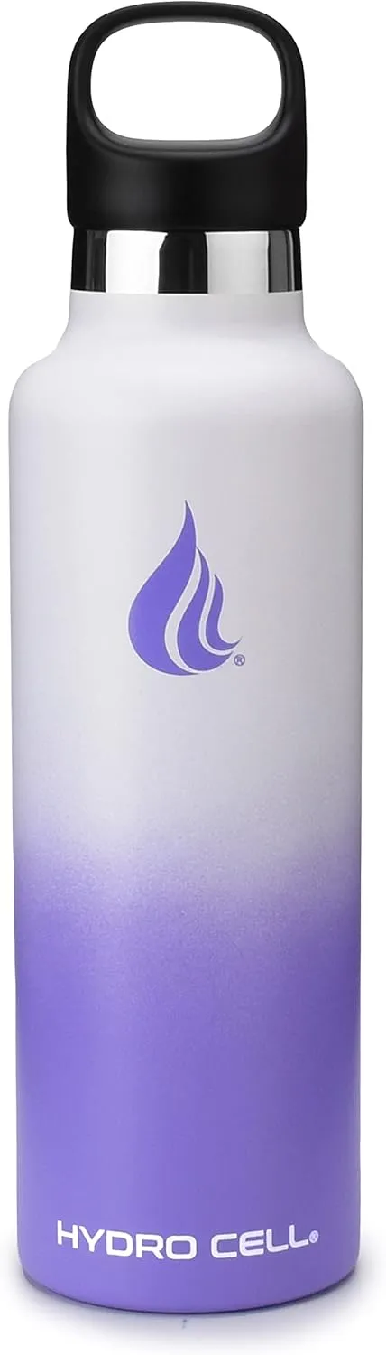 HYDRO CELL Stainless Steel Water Bottle with Straw & 2 Standard Mouth Lids (32oz 24oz 20oz 16oz) Keeps Liquids Hot or Cold w/Double Wall Vacuum Insulated Leak Proof Sport Design (Lavender/White 24oz)