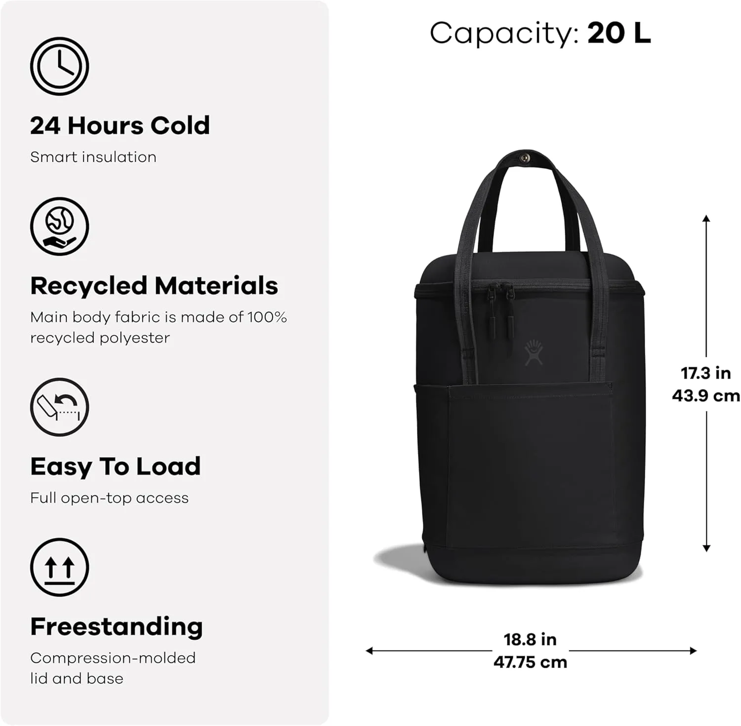 Hydro Flask Cooler Backpack for Beach, Beverages and Travel - Insulated Soft Lunch Bag - 20 L Capacity in Black