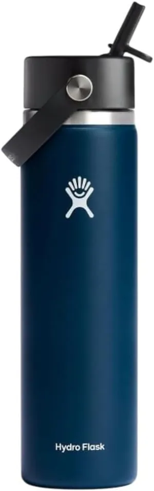 Hydro Flask Water Bottle - Insulated Stainless Steel - Wide Straw Lid, Non Spill, Leakproof in 24 Oz Indigo Blue
