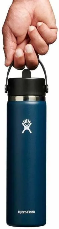 Hydro Flask Water Bottle - Insulated Stainless Steel - Wide Straw Lid, Non Spill, Leakproof in 24 Oz Indigo Blue