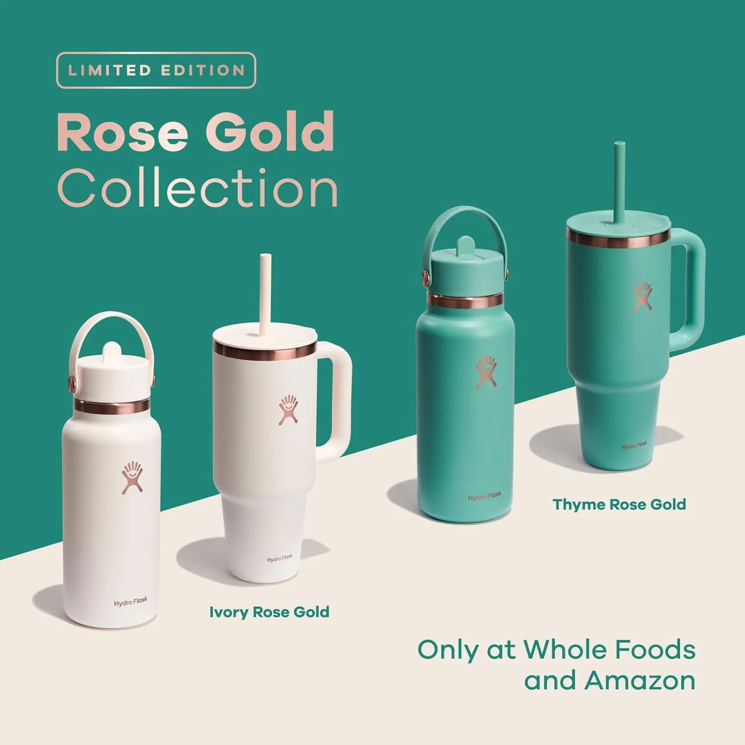 Hydro Flask Water Bottle - Insulated Stainless Steel - Wide Straw Lid, Non Spill, Leakproof in 32 Oz Ivory Rose Gold