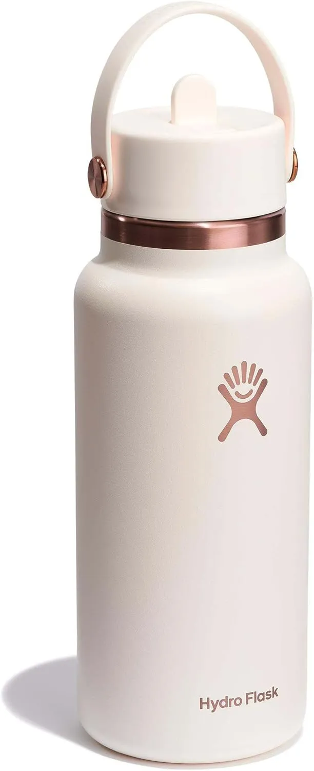 Hydro Flask Water Bottle - Insulated Stainless Steel - Wide Straw Lid, Non Spill, Leakproof in 32 Oz Ivory Rose Gold