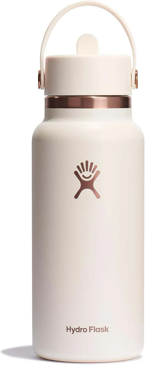 Hydro Flask Water Bottle - Insulated Stainless Steel - Wide Straw Lid, Non Spill, Leakproof in 32 Oz Ivory Rose Gold