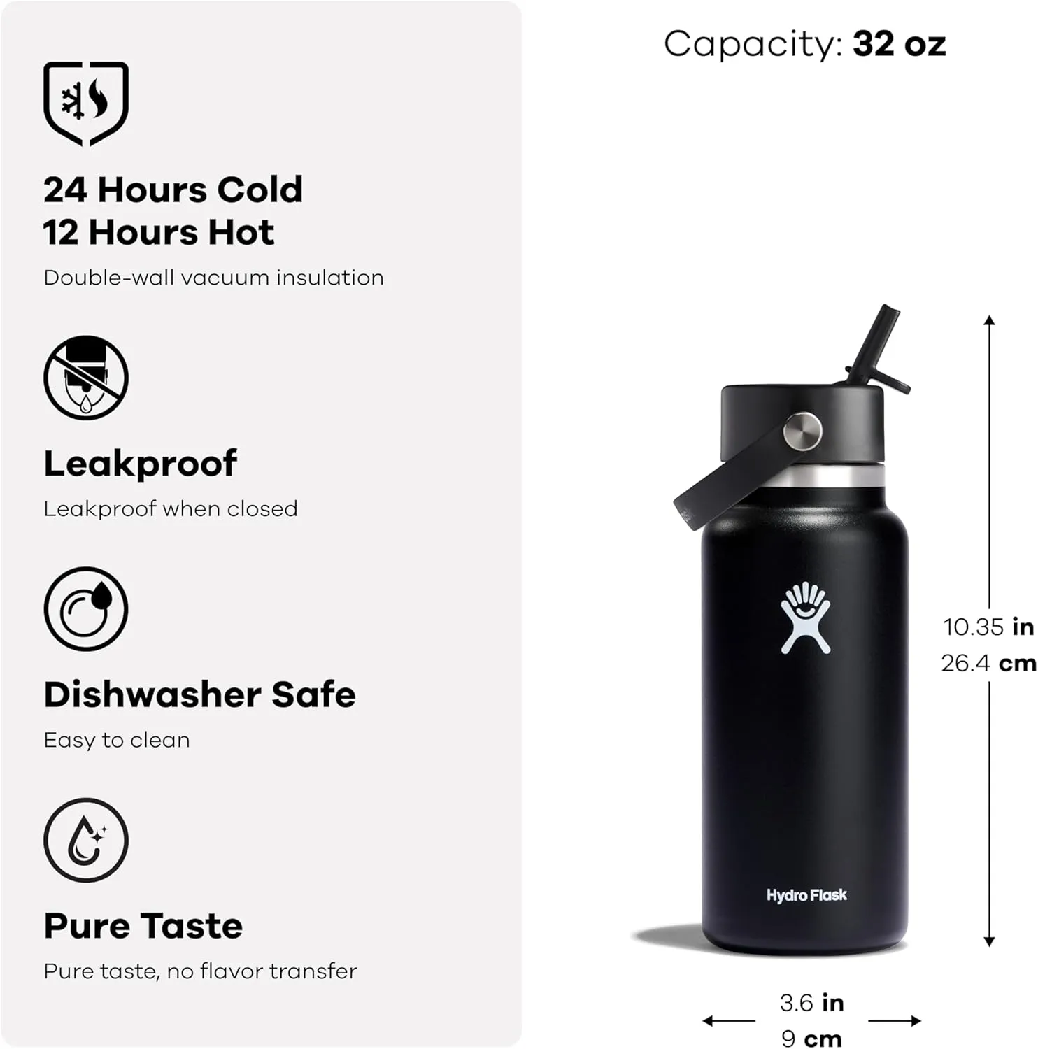 Hydro Flask Water Bottle - Insulated Stainless Steel - Wide Straw Lid, Non Spill, Leakproof in 32 Oz Ivory Rose Gold