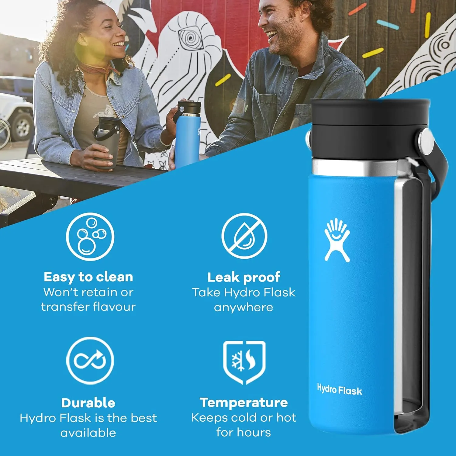 Hydro Flask Wide Mouth Flex Sip Lid Bottle - Stainless Steel Reusable Water Bottle - Vacuum Insulated, Dishwasher Safe, BPA-Free, Non-Toxic