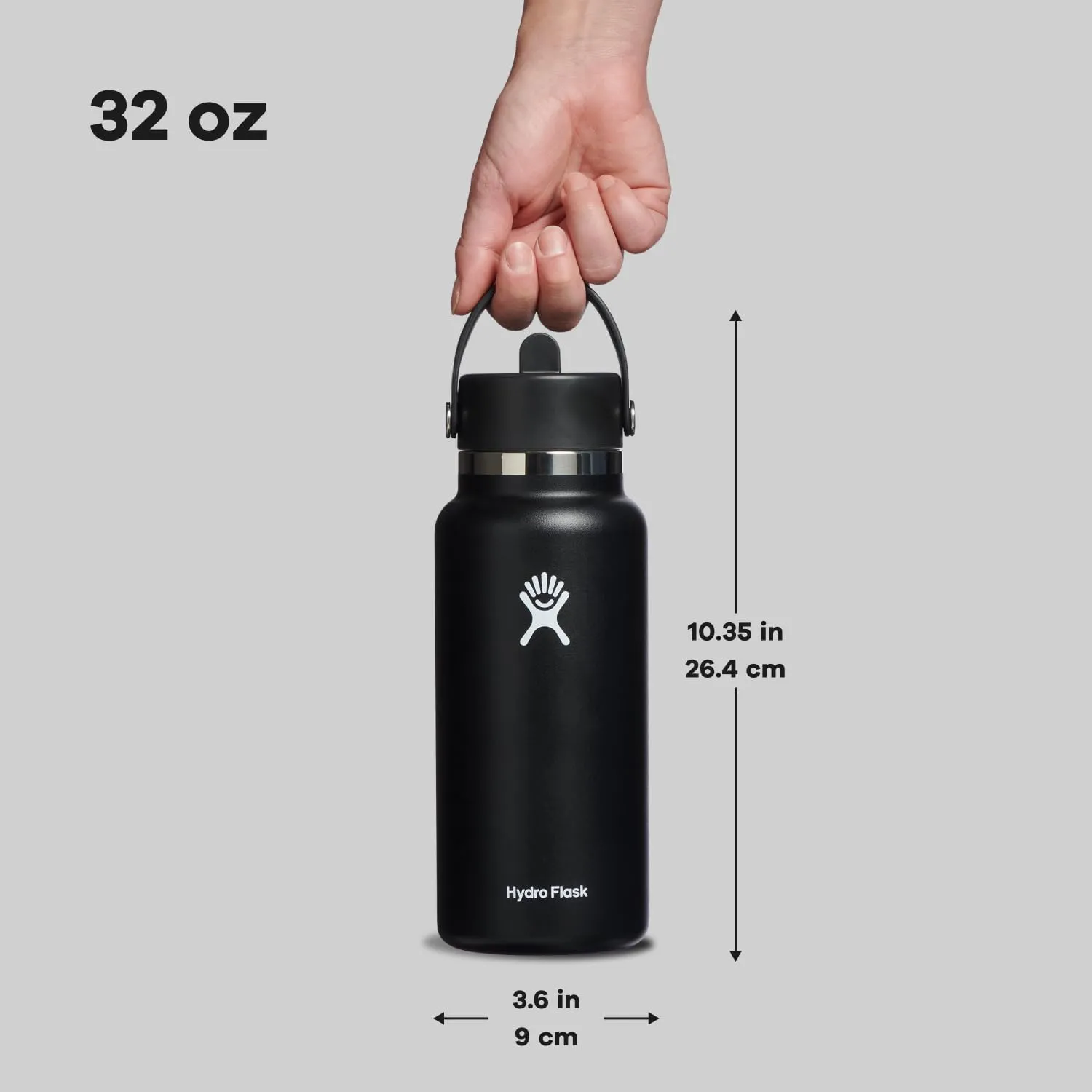 HYDRO FLASK Wide Mouth vacuum insulated stainless steel water bottle with leakproof closeable straw lid for cold water drinks, sports, travel, car and school