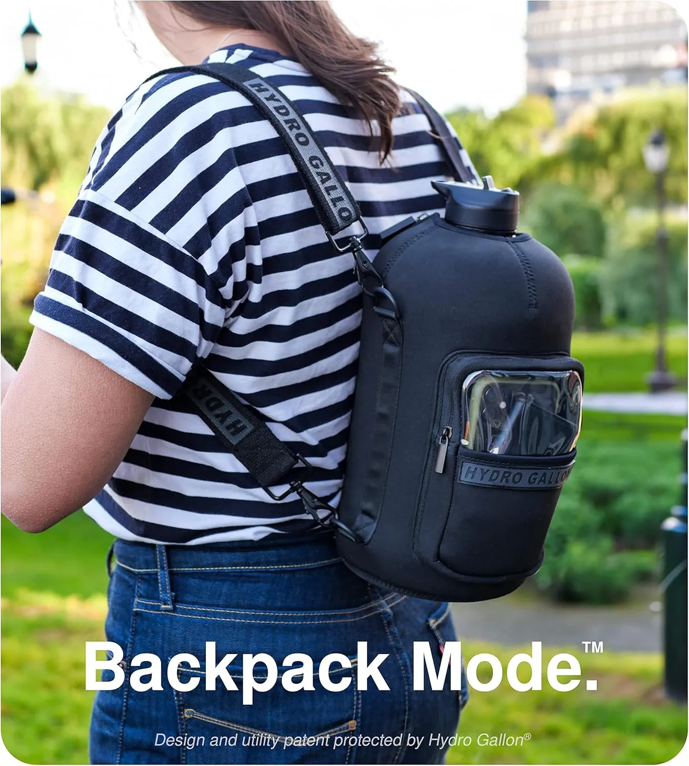Hydro Gallon® 1 Pro - 1 Gallon Water Bottle Jug with Insulated Sleeve and Straw Lid, Handle, Time Marker, Pocket, Shoulder Strap. Daily Leakproof BPA free Large Big Bottle Men. 128oz (Black)