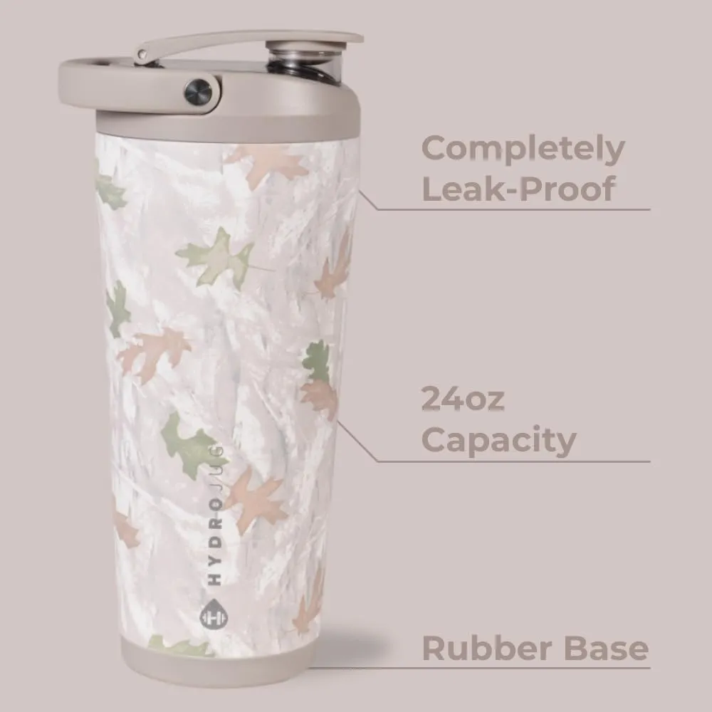 HydroJug 24 oz New Stainless Steel Shaker – Insulated, Leakproof, BPA-Free with Silent Mixing Grate – No Clumps, No Noise – Premium Shaker for Fitness, Sports & Everyday Use, Camo