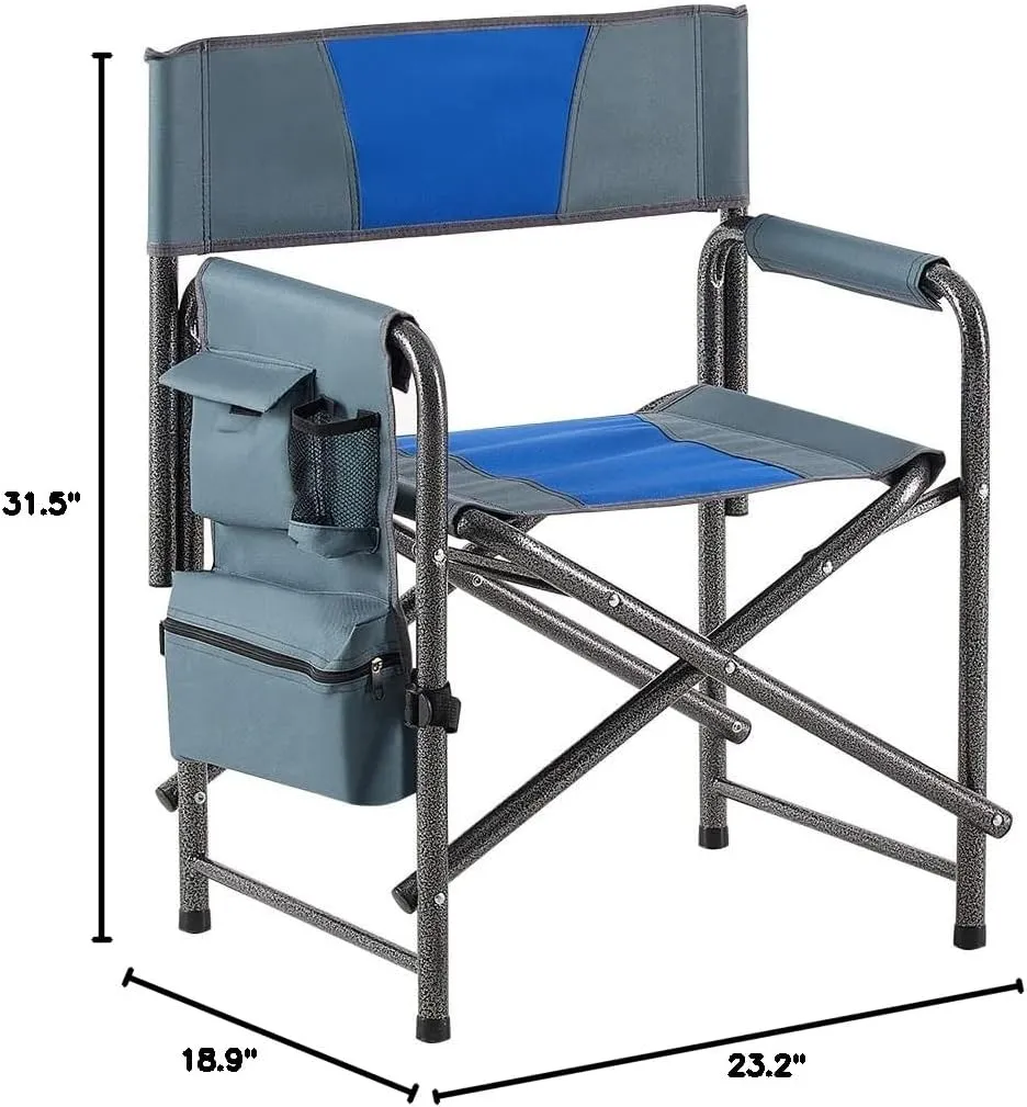 IANIYA Camping Chair Lightweight Oversized Folding Camping Chair with Side Table and Storage Pockets (STEEL BLUE*2)
