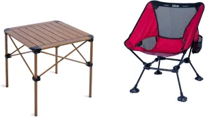 iClimb 1 Ultralight Compact Anti-Sinking Large Feet Chair and 1 Lightweight Stable Folding Square Table Bundle, for Single Adult Outdoor Backpacking Hiking Camping Beach Concert