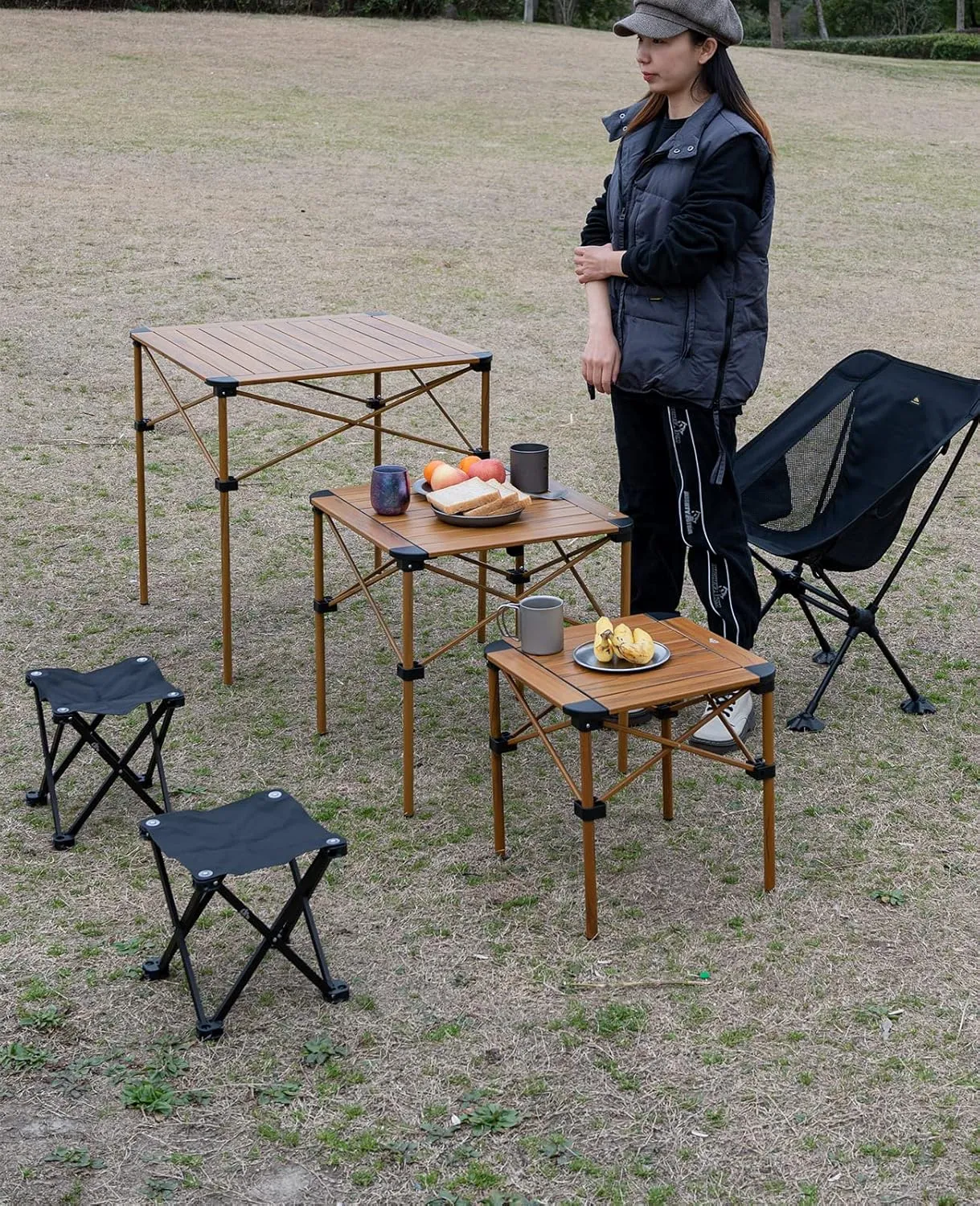 iClimb Lightweight Stable Alu. Folding Square Table Roll Up Top with Carry Bag for Camping Picnic Backyards BBQ Camp Kitchen (Silver, L)