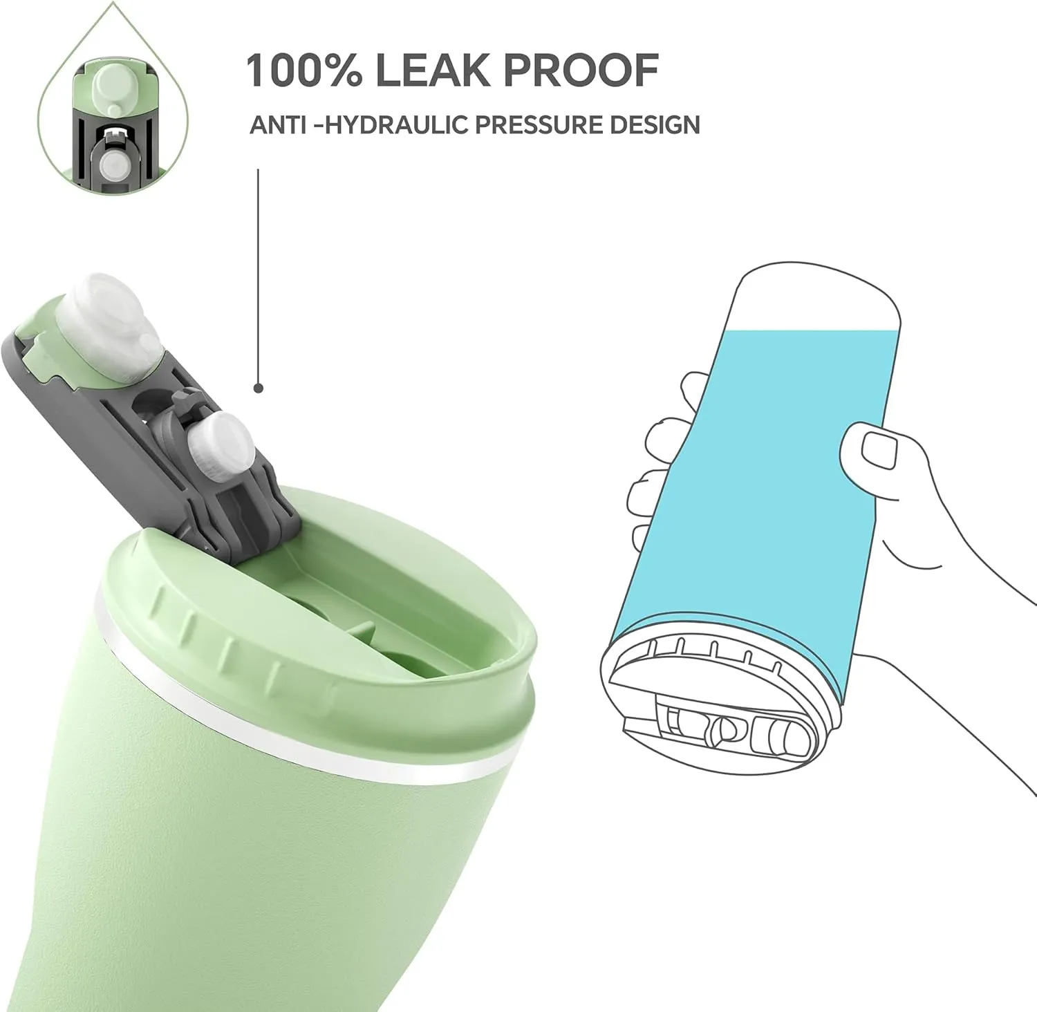 Ideus 14oz Stainless Steel Leak Proof Tumbler, Insulated Coffee Mug with Lid and Straw, Spill Proof Travel Coffee Cup, Double Wall Vacuum Flask for Adult Men and Women, Avocado Green
