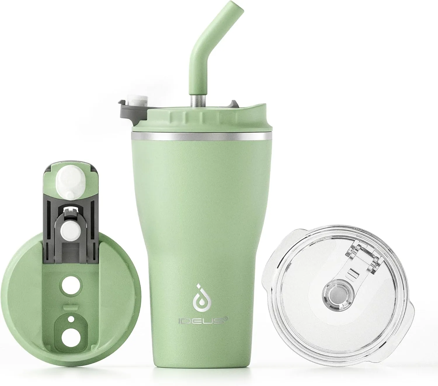 Ideus 14oz Stainless Steel Leak Proof Tumbler, Insulated Coffee Mug with Lid and Straw, Spill Proof Travel Coffee Cup, Double Wall Vacuum Flask for Adult Men and Women, Avocado Green