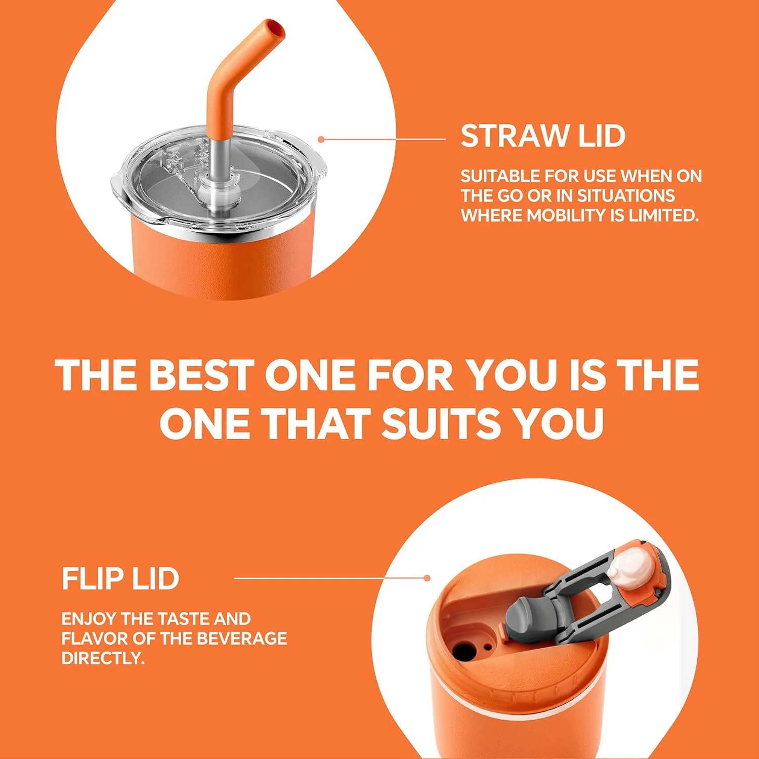 Ideus 24oz Insulated Travel Coffee Tumbler, Coffee Cups with Lids and Straw, Stainless Steel Coffee Mug, Double Wall Vacuum Flask for Adult Men and Women, Orange Tiger