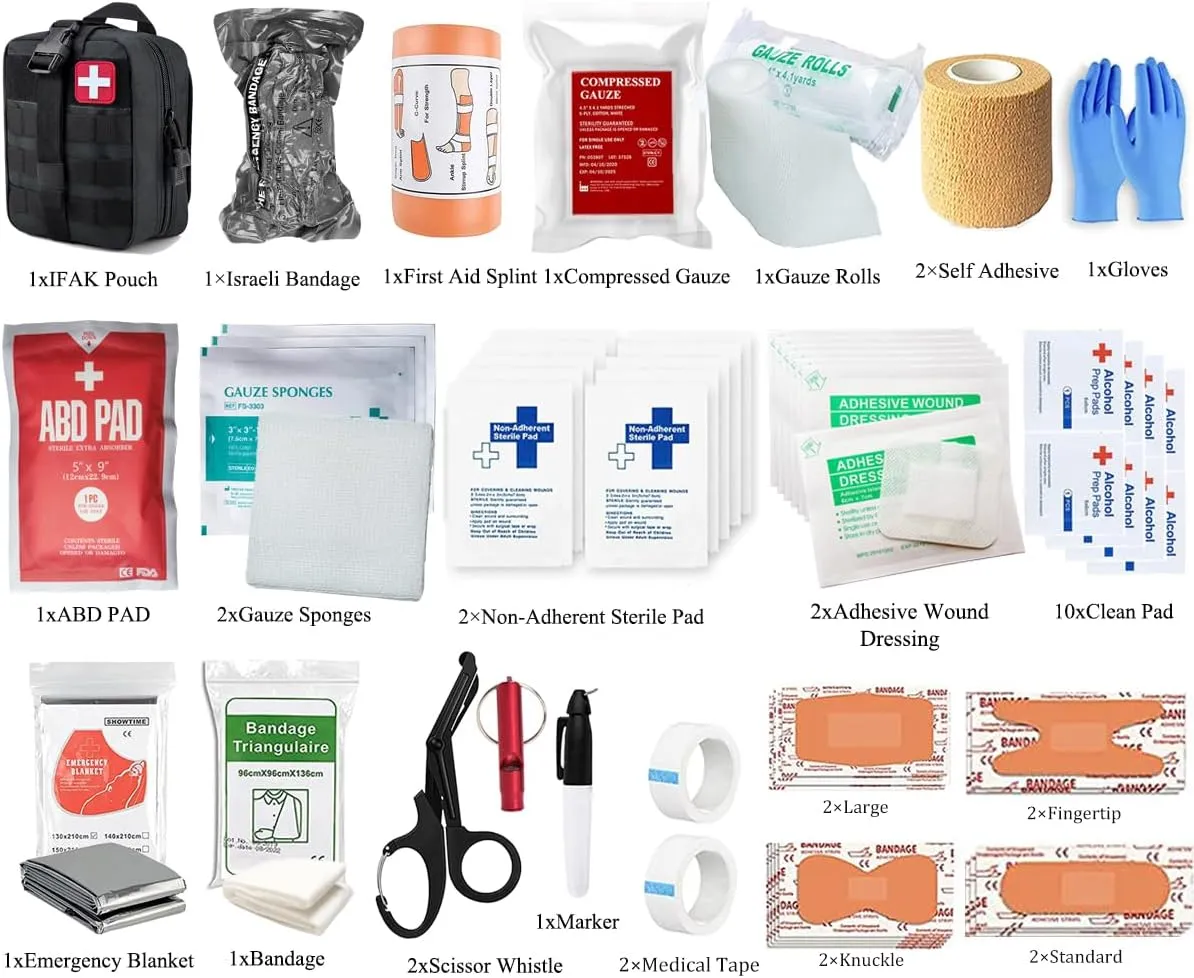 IFAK Kit Trauma Kit Military Medical First Aid Kits Bleeding Contral Emergency Survival Bug Out Bag for Camping Gear Supplies Hiking (Black)