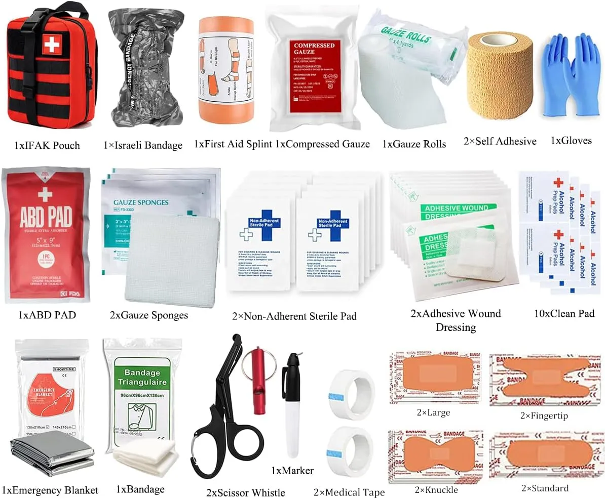 IFAK Kit Trauma Kit Military Medical First Aid Kits Bleeding Contral Emergency Survival Bug Out Bag for Camping Gear Supplies Hiking (Red)