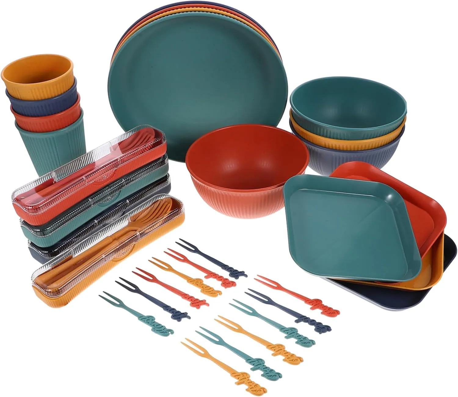 IMIKEYA Safe Wheat Straw Dinnerware 5pc Set Bowl Plate Cup Fork Spoon Chopsticks for Camping Picnic Outdoor