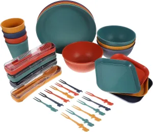 IMIKEYA Safe Wheat Straw Dinnerware 5pc Set Bowl Plate Cup Fork Spoon Chopsticks for Camping Picnic Outdoor