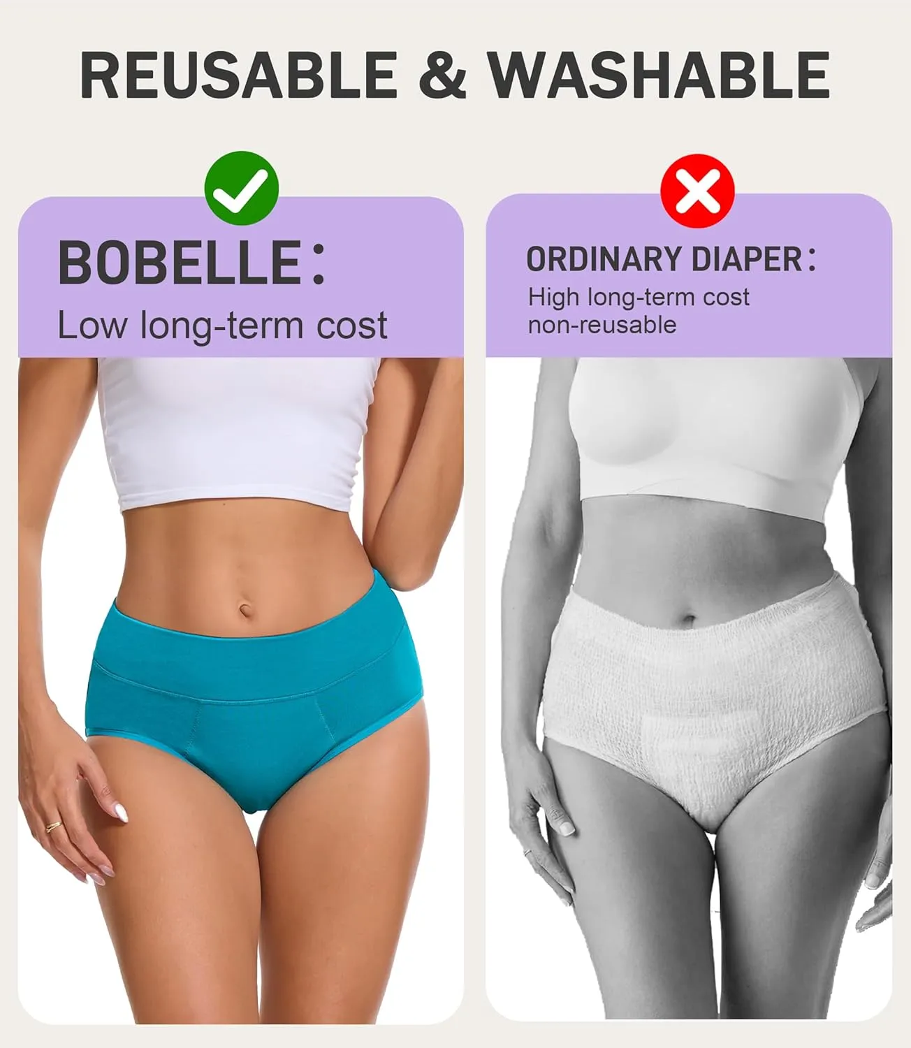 Incontinence Underwear for Women, 100ML Period High Waisted Leakproof Washable Protective Briefs for Postpartum Bladder Leak Cotton, 3 Pack (X-Large, Multicolor01)