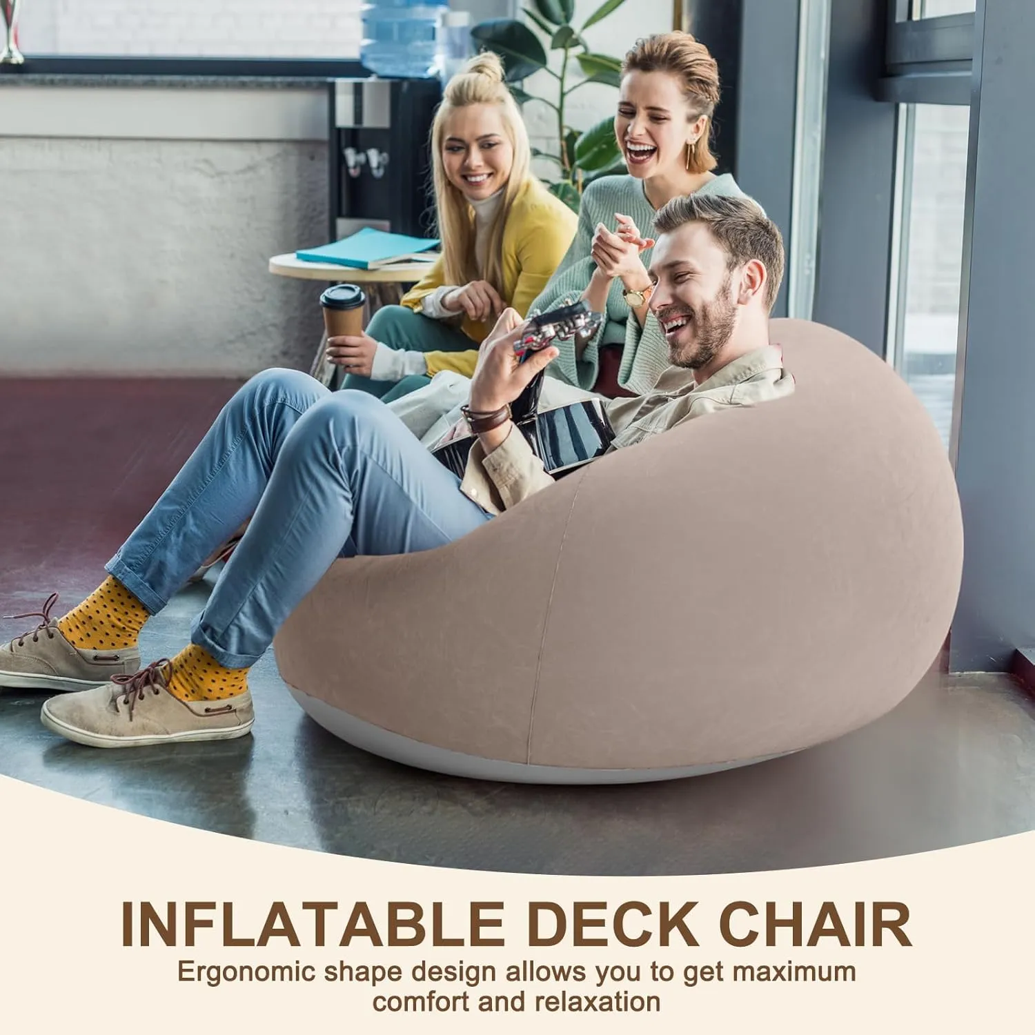 Inflatable Bean Bag Chairs for Adult Blow up Chairs Lazy Sofa Folding Portable Inflatable Chair for Movie Outdoor Room Bedroom Reading Camping(Coffee)