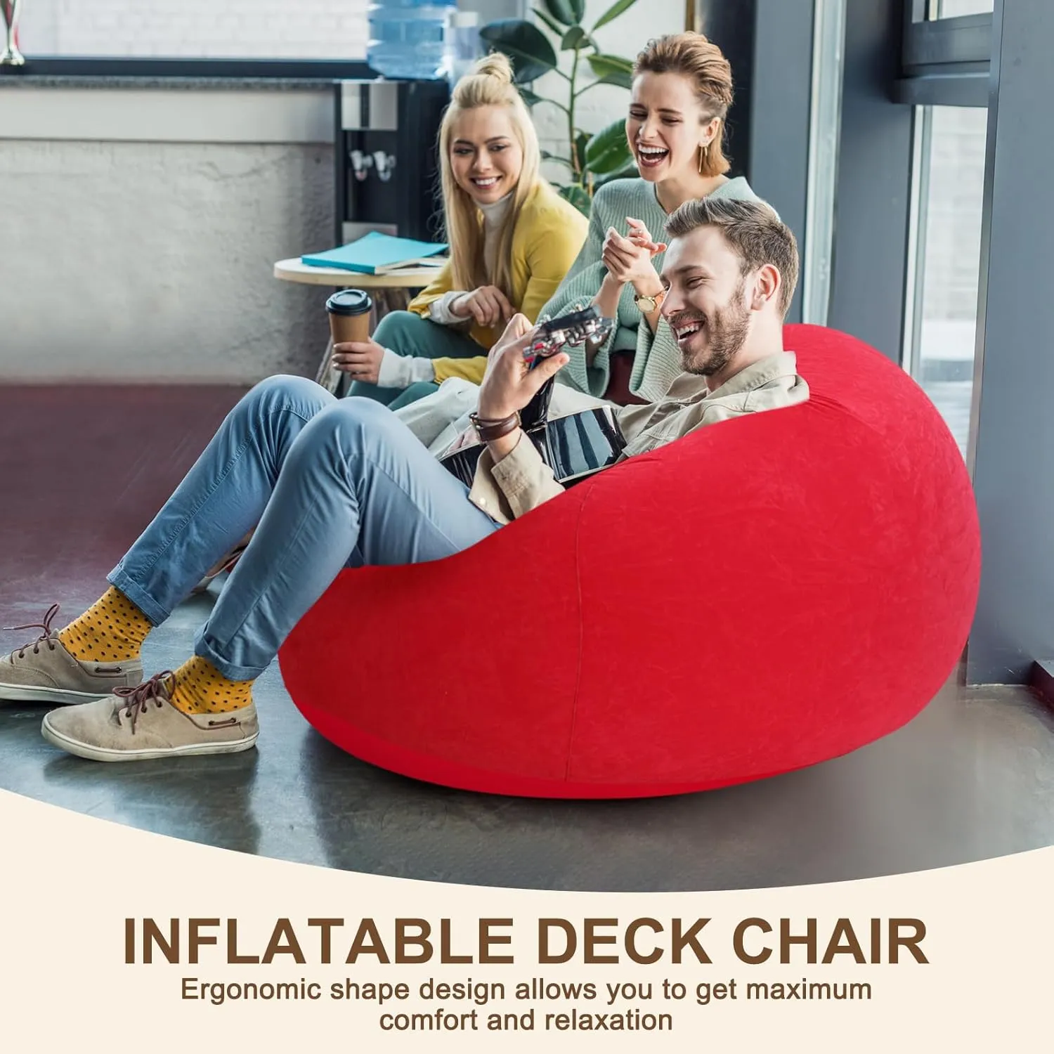 Inflatable Bean Bag Chairs for Adult Blow up Chairs Lazy Sofa Folding Portable Inflatable Chair for Movie Outdoor Room Bedroom Reading Camping(Red)