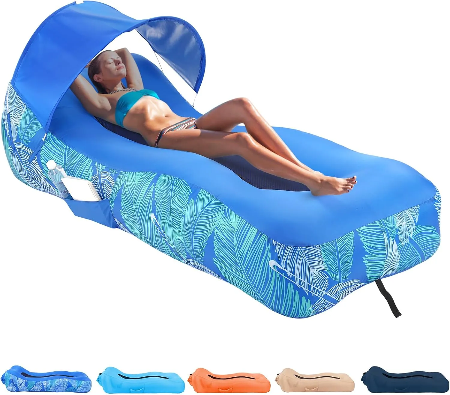 Inflatable Lounger Air Sofa with Unique Sun-Shade Design, Inflatable Beach Bed with Pillow, Waterproof Inflatable Couch Camping Chair Hammock for Hiking Backyard Travel Beach Park Picnics