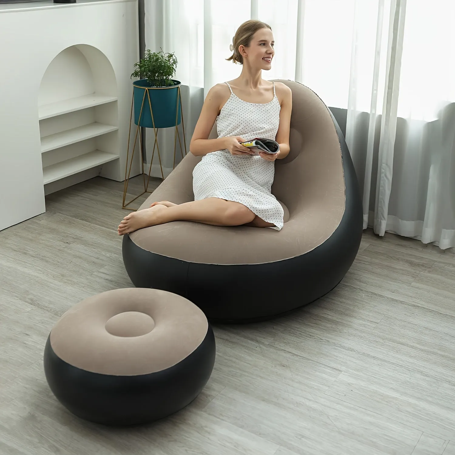 Inflatable Sofa Air Lounger, Foldable Lazy Chair, Portable For Camping And Hiking FS