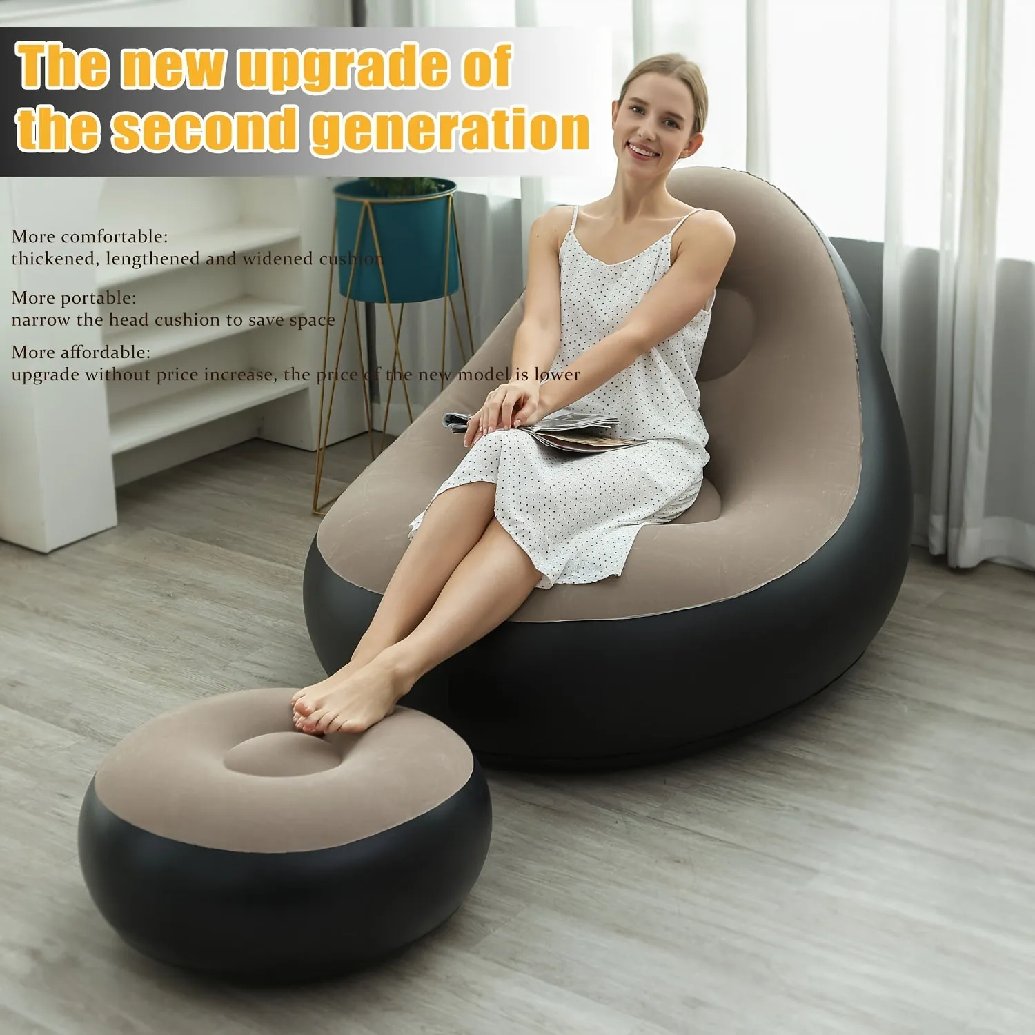 Inflatable Sofa Air Lounger, Foldable Lazy Chair, Portable For Camping And Hiking FS