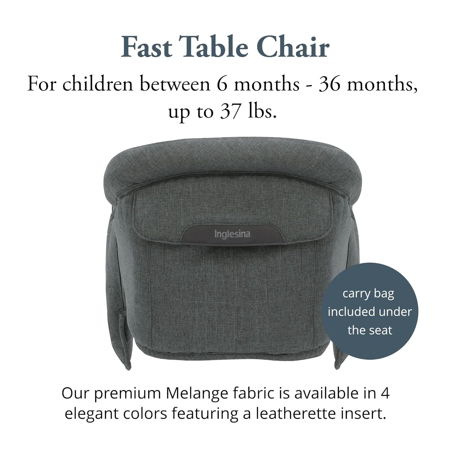 Inglesina Fast Table Chair, Charcoal Gray Melange - Portable Baby High Chair - for Babies & Toddlers up to 37 lbs - Fits Tables 0.8'' to 3.5'' Thick - Compact & Easy to Use - Travel Bag Included