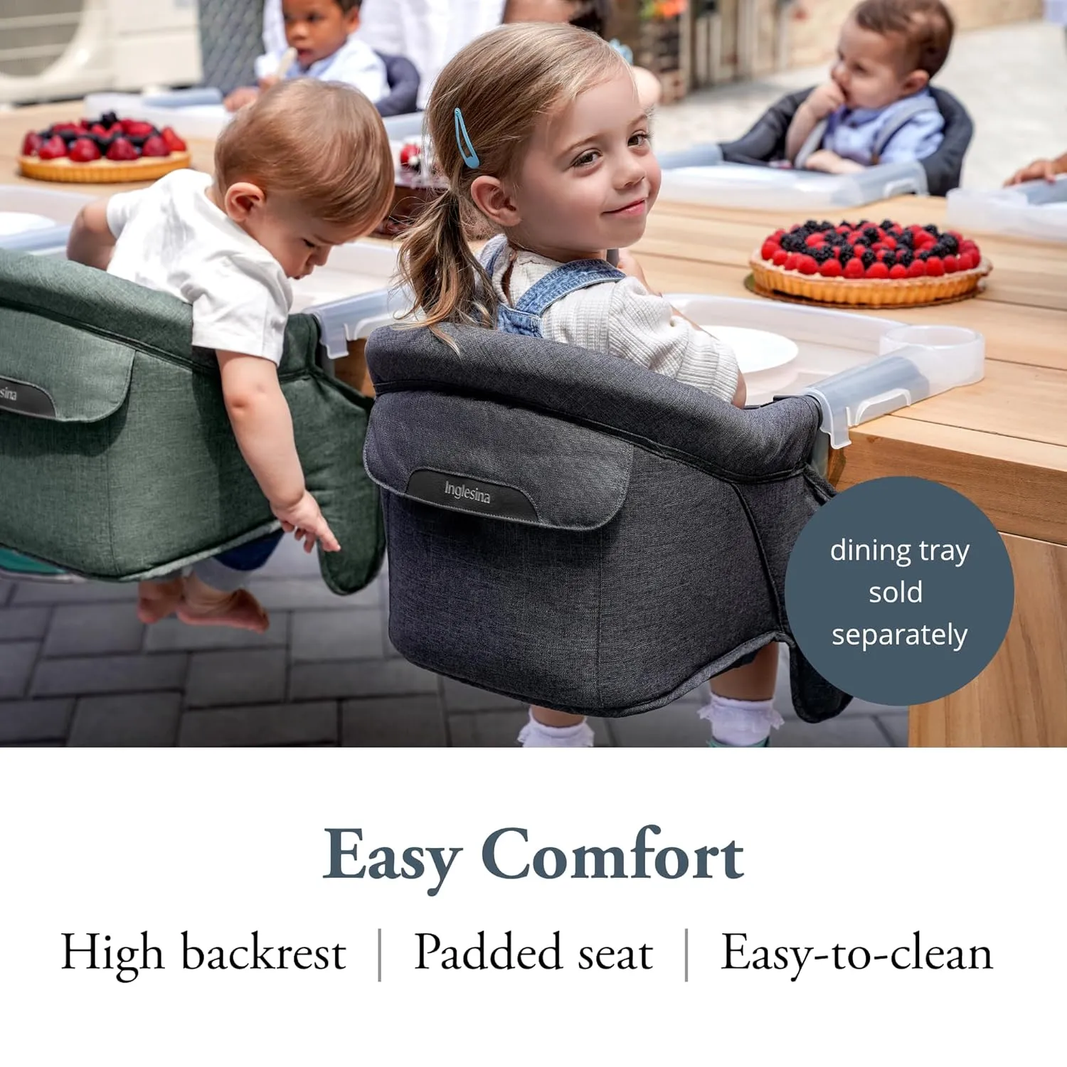Inglesina Fast Table Chair, Charcoal Gray Melange - Portable Baby High Chair - for Babies & Toddlers up to 37 lbs - Fits Tables 0.8'' to 3.5'' Thick - Compact & Easy to Use - Travel Bag Included