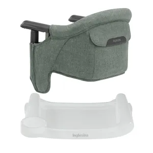 Inglesina Fast Table Chair - Pine Green Melange   Fast Dining Tray - Portable Baby High Chair - for Babies & Toddlers up to 37 lbs - Fits Tables 0.8'' to 3.5'' Thick - Compact - Travel Bag Included