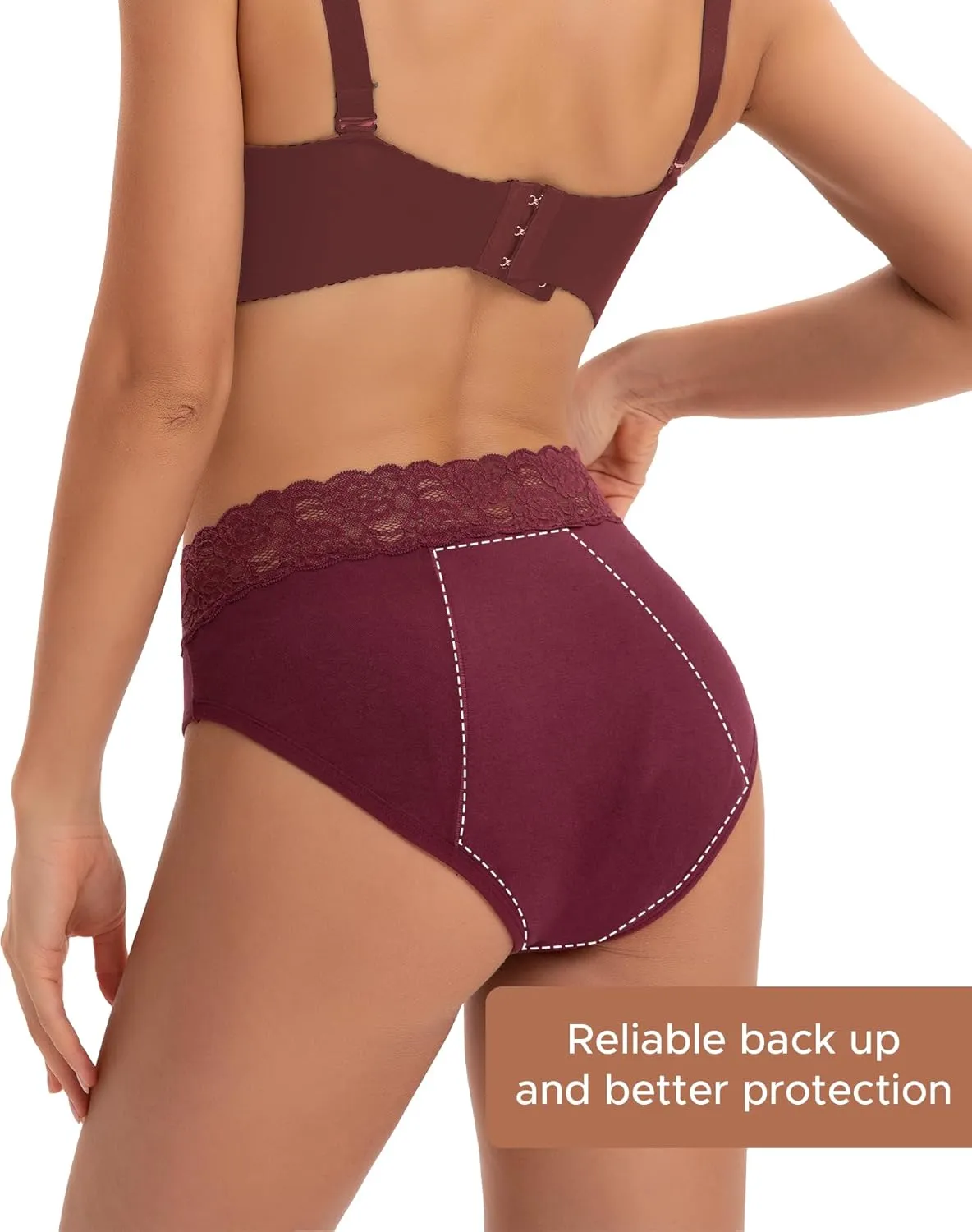 INNERSY Women's Cotton Lace Period Underwear Postpartum Hipster Panties Menstrual Bikini Briefs 3 Pack