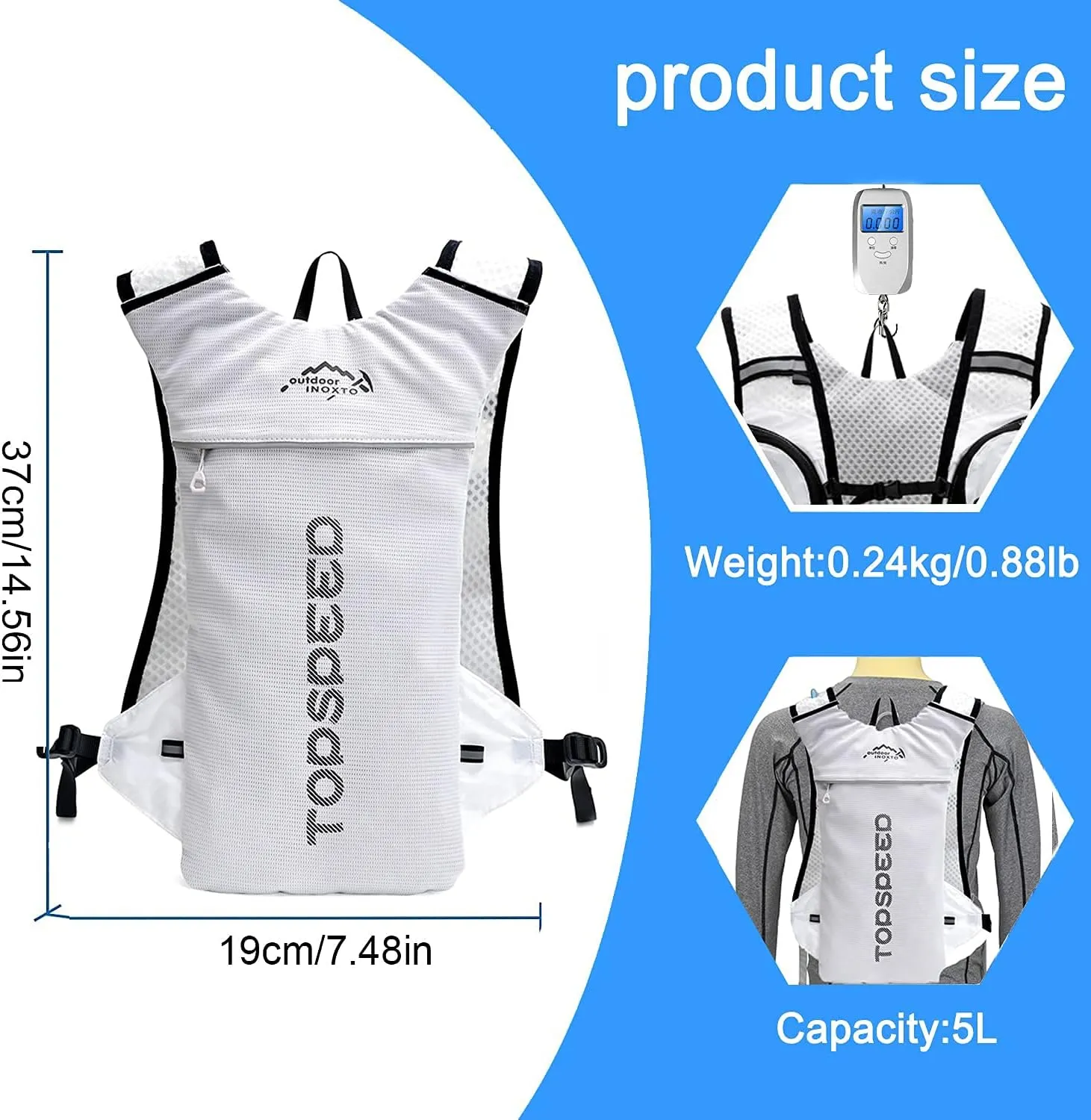 INOXTO Running Hydration Vest Backpack,Lightweight Insulated Pack with 1.5L Water Bladder Bag Daypack for Hiking Trail Running Cycling Race Marathon for Women Men