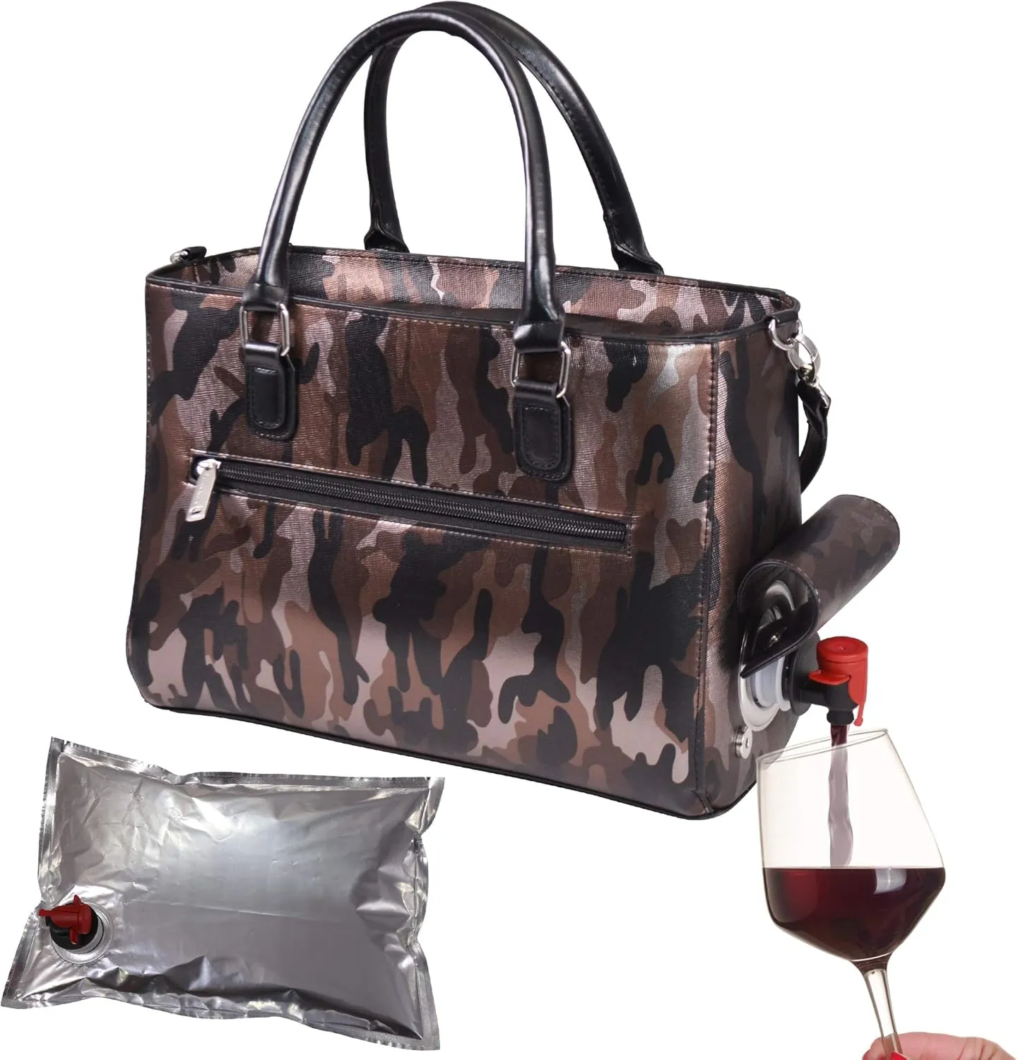 Insulated Drink Purse w/ 3L Bladder Bag | Thermal Hot and Cold Storage | Portable Drinking Dispenser for Wine, Cocktails, Beer, Alcohol | PU Leather Finish
