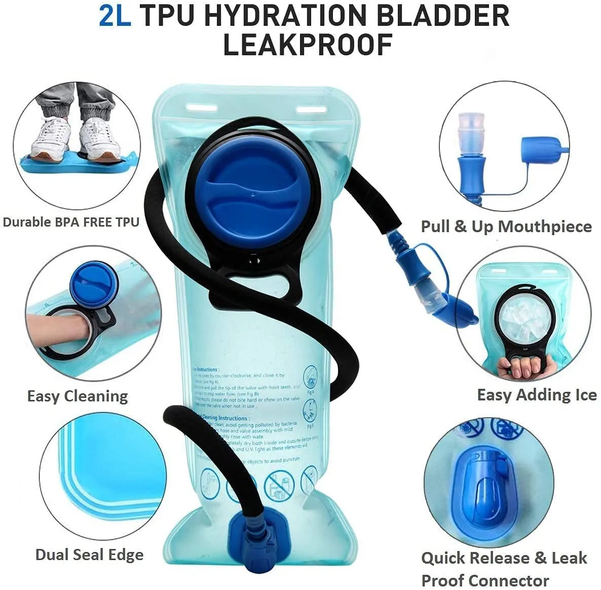 Insulated Hydration Backpack Pack with 2L BPA Free Bladder -