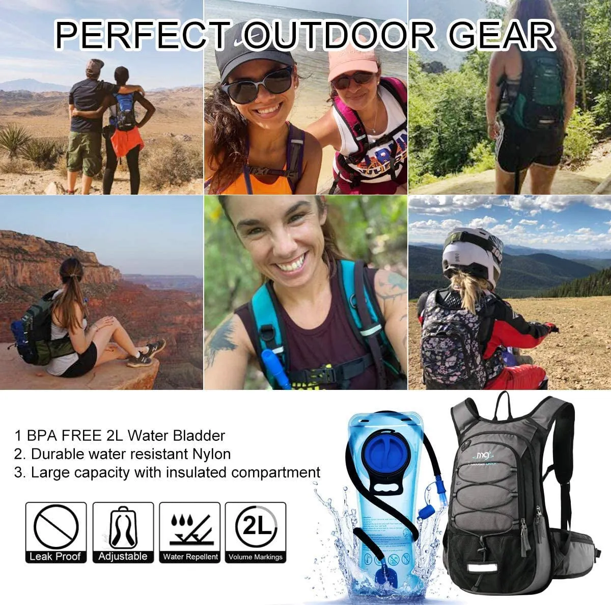 Insulated Hydration Backpack Pack with 2L BPA Free Bladder -