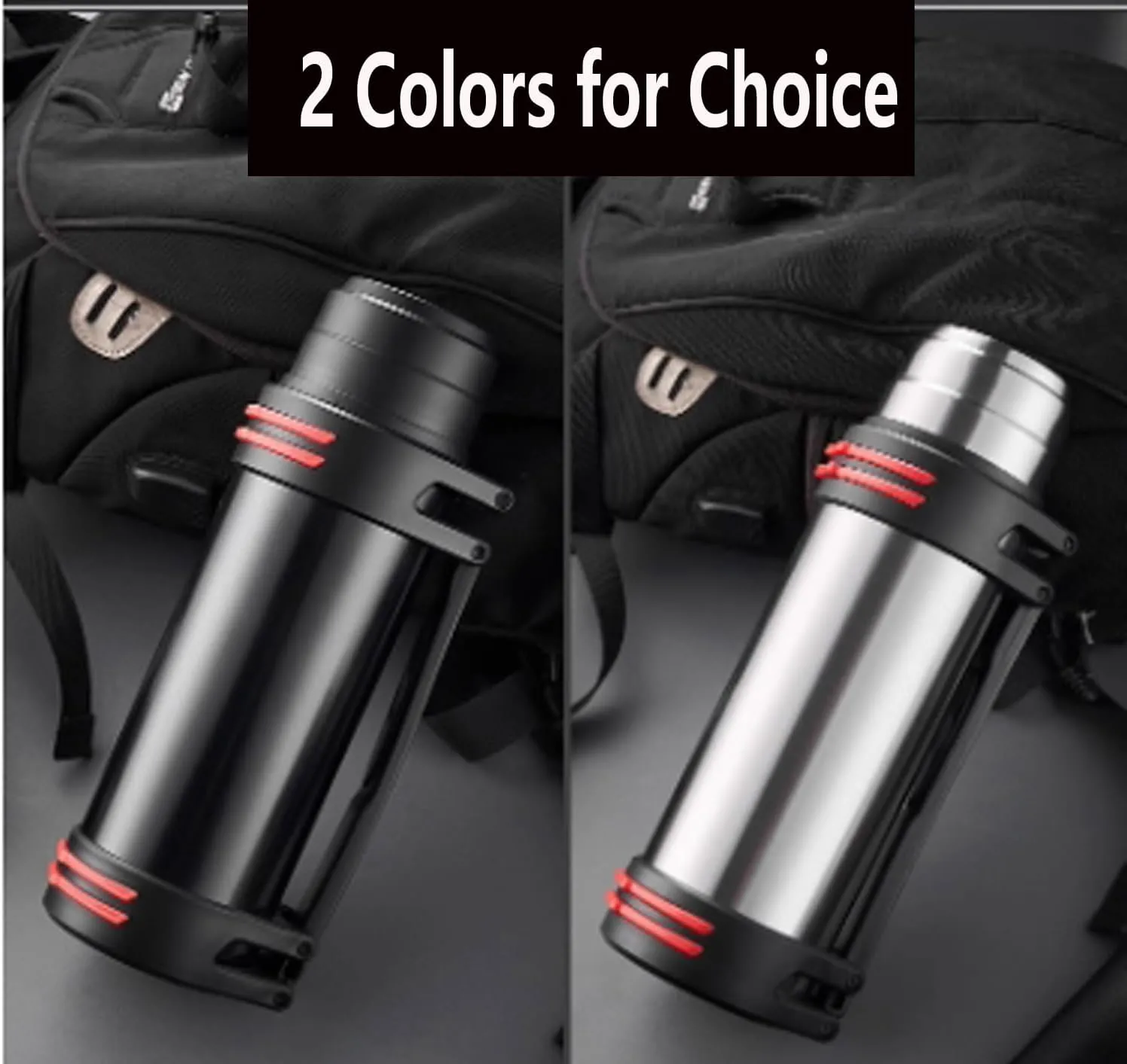 Insulated Thermoses 86oz for Coffee Hot & Cold Drink Stainless Steel Water Bottle with Wide Mouth Spout lid and Adjustable Strap (Black 40.5Ounce)