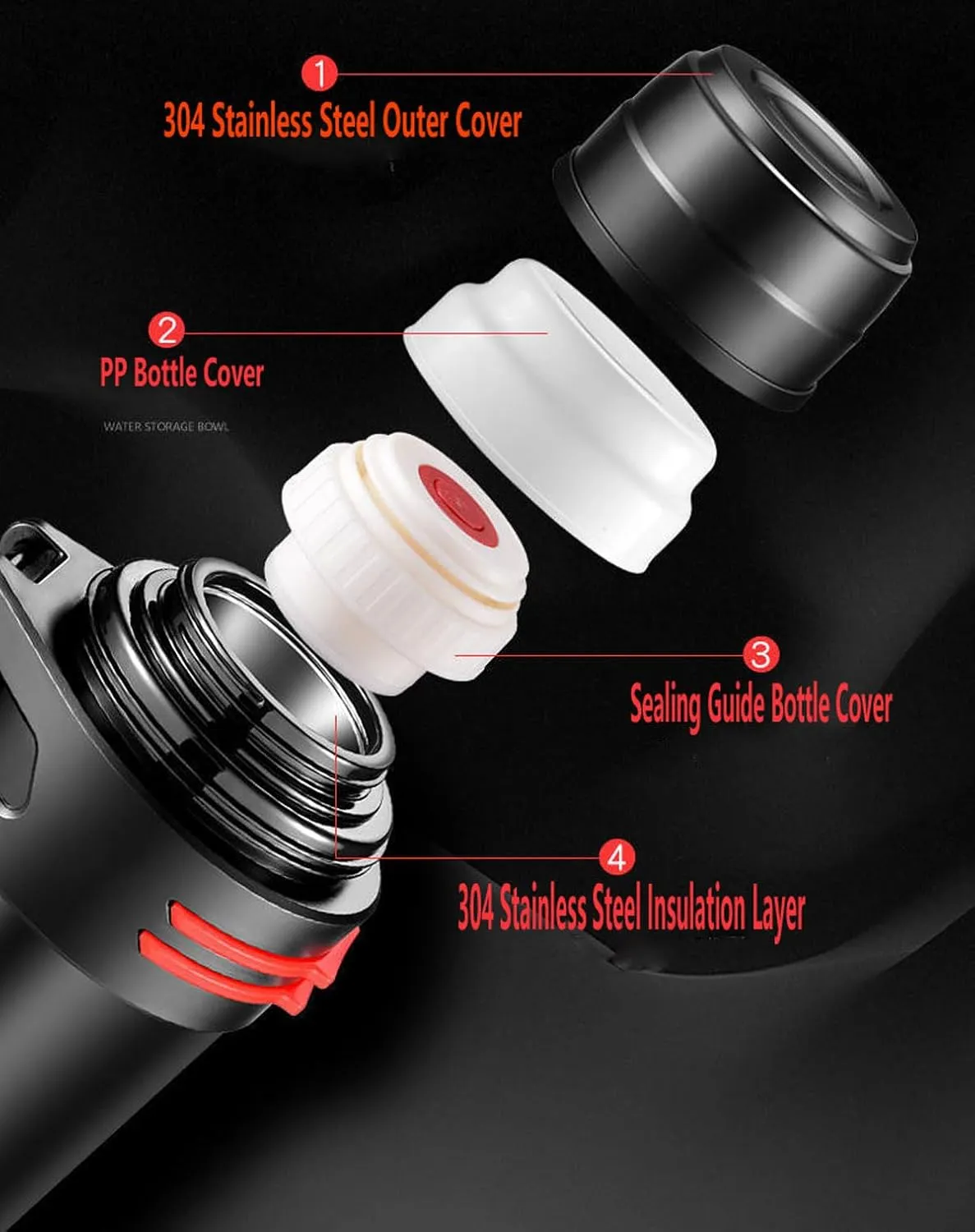 Insulated Thermoses 86oz for Coffee Hot & Cold Drink Stainless Steel Water Bottle with Wide Mouth Spout lid and Adjustable Strap (Black 40.5Ounce)
