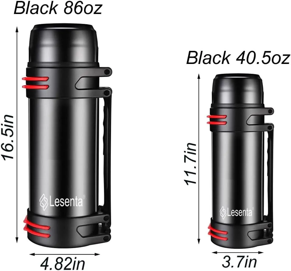Insulated Thermoses 86oz for Coffee Hot & Cold Drink Stainless Steel Water Bottle with Wide Mouth Spout lid and Adjustable Strap (Black 40.5Ounce)