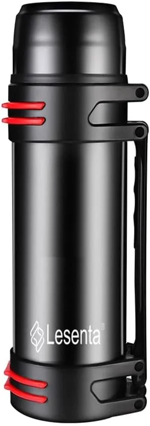 Insulated Thermoses 86oz for Coffee Hot & Cold Drink Stainless Steel Water Bottle with Wide Mouth Spout lid and Adjustable Strap (Black 40.5Ounce)