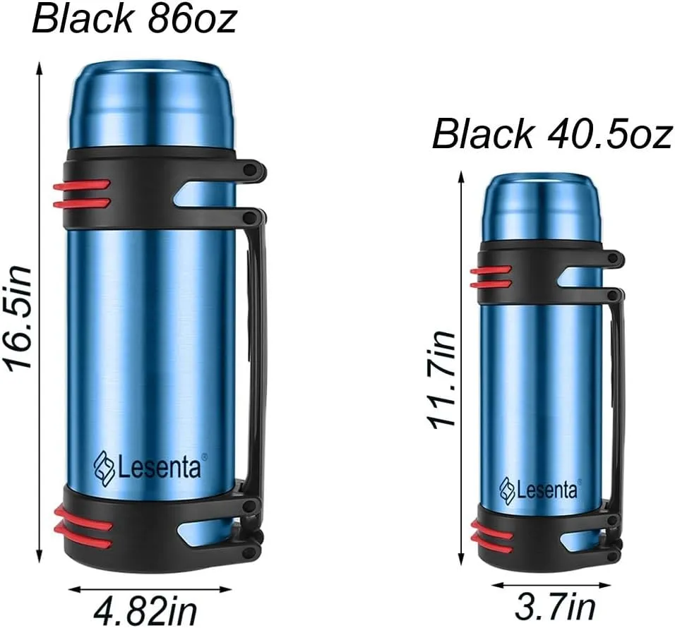 Insulated Thermoses 86oz for Coffee Hot & Cold Drink Stainless Steel Water Bottle with Wide Mouth Spout lid and Adjustable Strap (Blue 40.5oz)